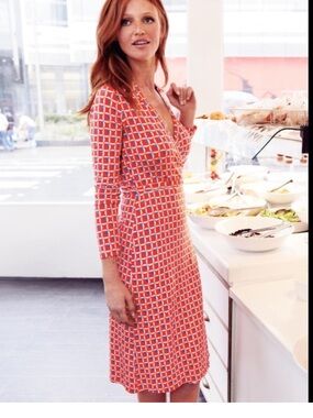 Boden Red White Geometric Print Wrap Dress Size 8 Long